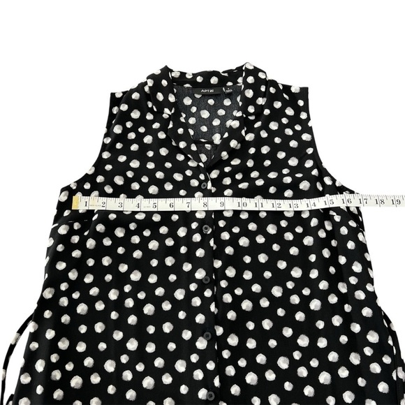 Apt. 9 Black & White Button Down Sleeveless Belted Dress Polka Dots Size 8 - Picture 7 of 9